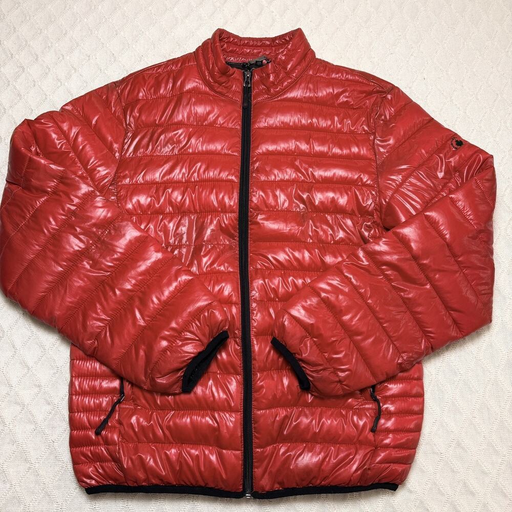J. Whistler Red Puffer Quilted Full Zip Black Jacket Coat Men's Size M